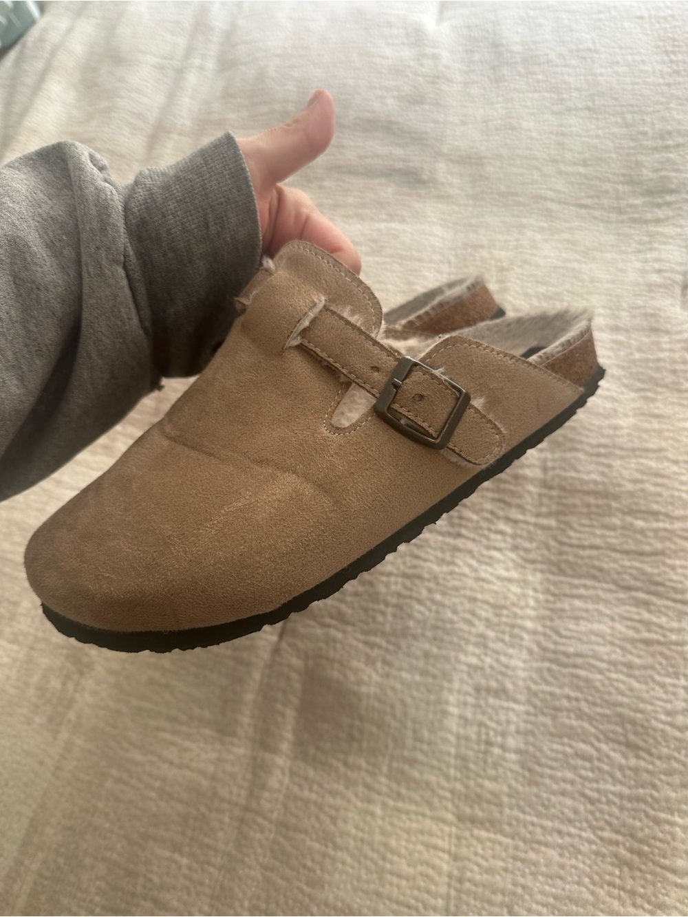 Women's Suede Buckle Mule - Tan